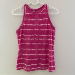 Women’s Old Navy Active High Neck Racerback Tank Size Large Pink Tie Dye